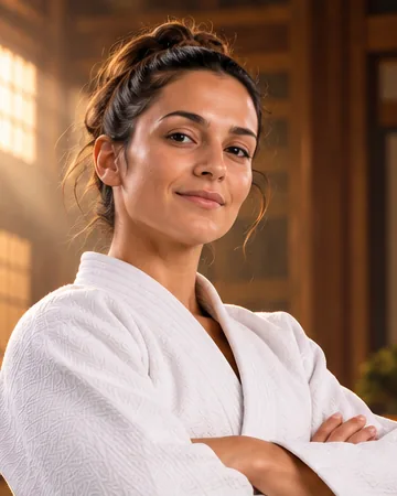 Visuel d'illustration : portrait d'une judokate adulte, bras croisés